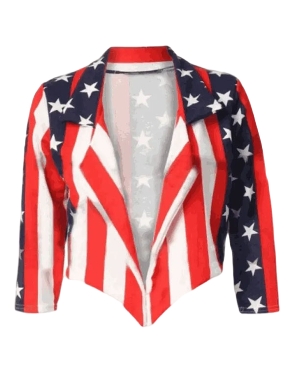 American Flag Cropped Jacket For Womens - PINESMAX