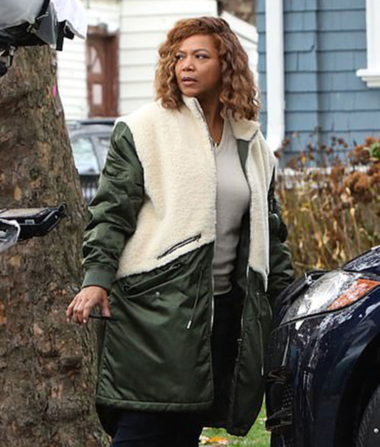The Equalizer 2021 Queen Latifah Green and White Coat - PINESMAX