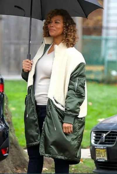 The Equalizer 2021 Queen Latifah Green and White Coat - PINESMAX