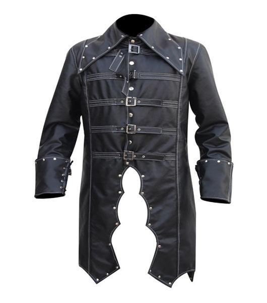 Black Leather Coat For Halloween - PINESMAX