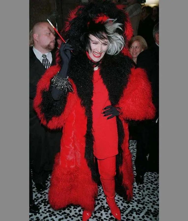 Cruella Deville 101 Dalmatians Red And Black Fur Coat - PINESMAX