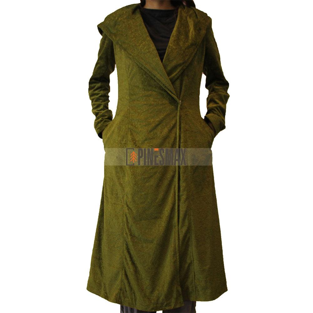 The Undoing Nicole Kidman Green Trench Coat, Velvet Textured Coat - PINESMAX