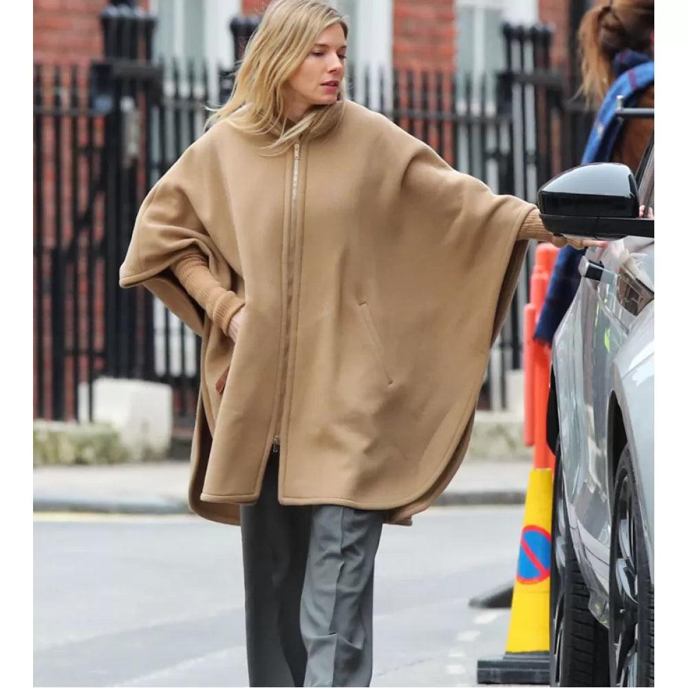 ANATOMY OF A SCANDAL SIENNA MILLER BROWN WOOL PONCHO - PINESMAX