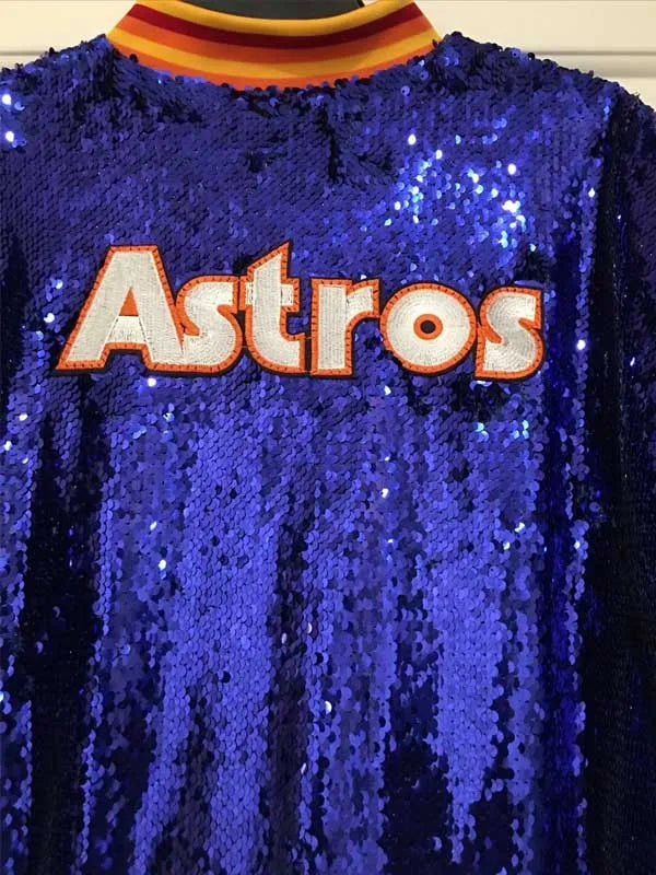 Baseball Team Houston Astros Sequin Blue Bomber Jacket
