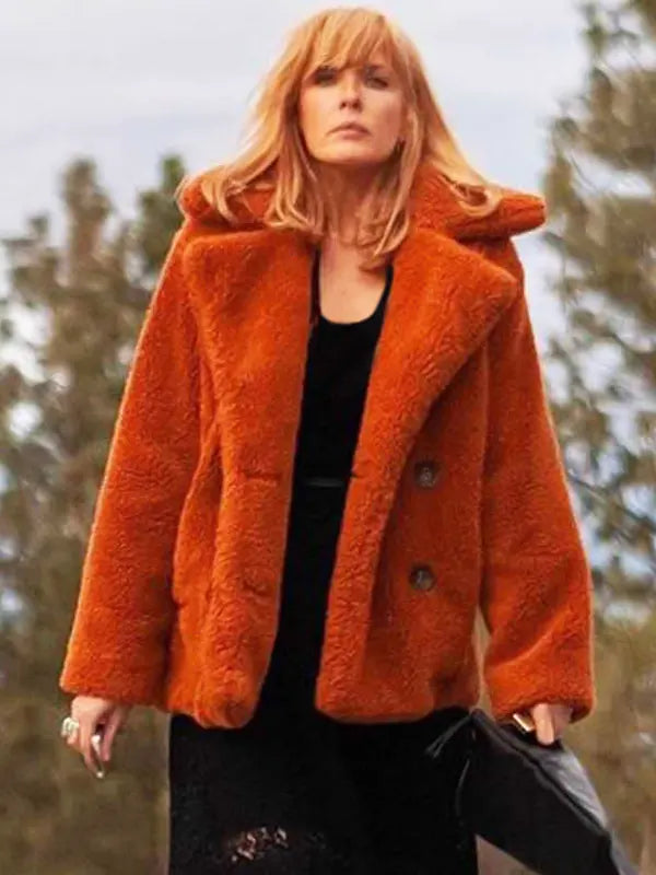 Beth Dutton Orange Fur Coat Yellowstone - PINESMAX