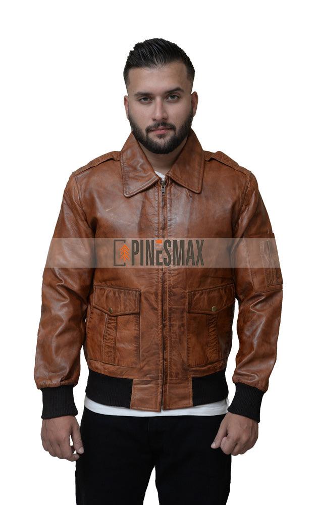 Johnson Brown Bomber Leather Jacket, Winter Leather Jacket - PINESMAX