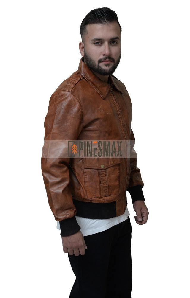 Johnson Brown Bomber Leather Jacket, Winter Leather Jacket - PINESMAX