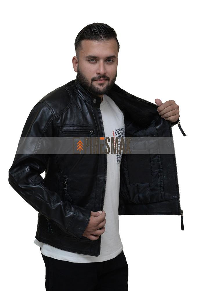 Frank Black Winter Leather Jacket, Warm Black Leather Jacket for Men - PINESMAX