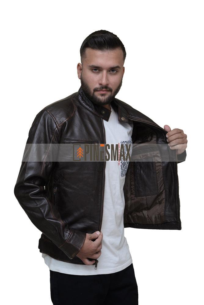 Robert Brown Genuine Leather Jacket For Men, Winter Leather Jacket For Men - PINESMAX