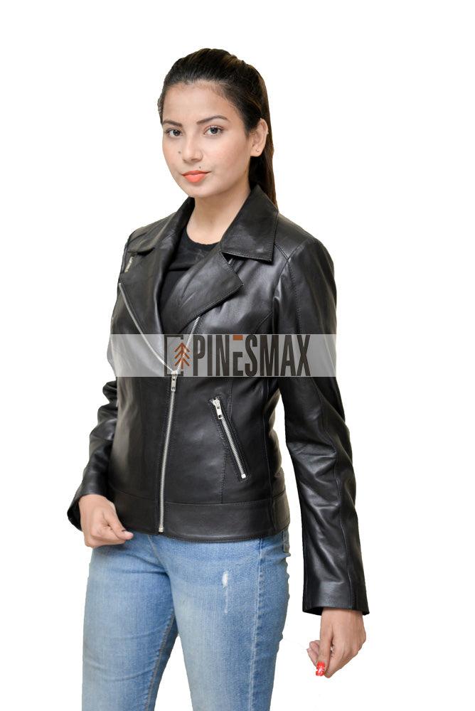 Isabella Black Real Leather Jacket, Warm Leather Black Jacket For Women - PINESMAX