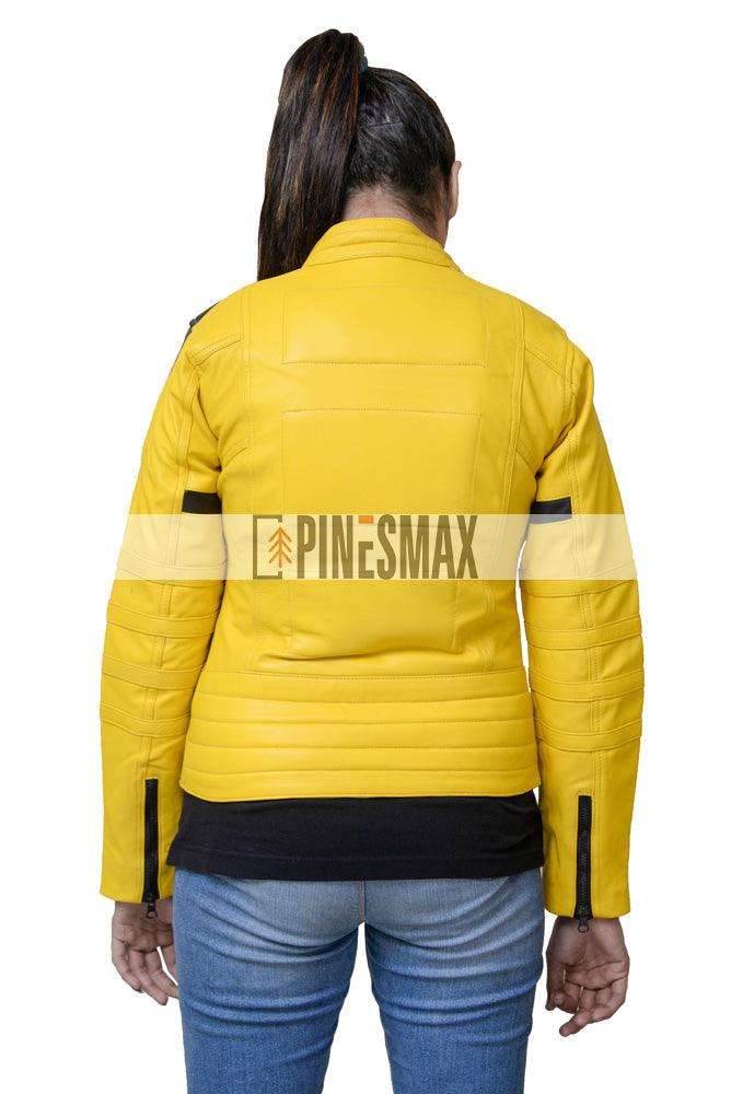 Kill Bill Yellow Leather Motorcycle Jacket - PINESMAX