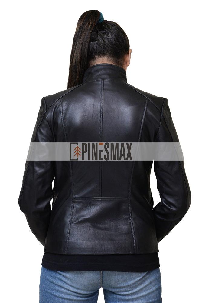 Renata Black Leather Jacket For Women - PINESMAX