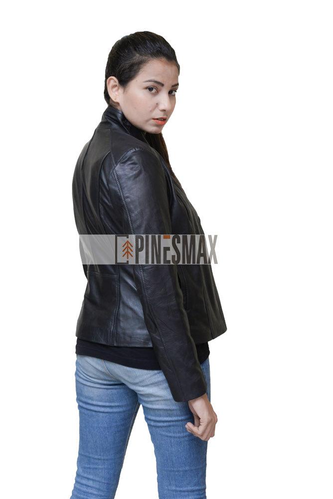 Renata Black Leather Jacket For Women - PINESMAX