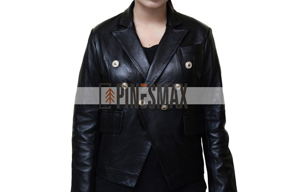 Elizabeth Women Black Real Leather Blazer - PINESMAX