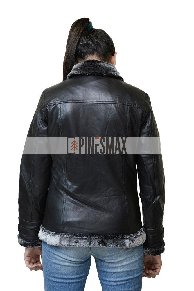Eliana Women Shearling Black Leather Jacket - PINESMAX