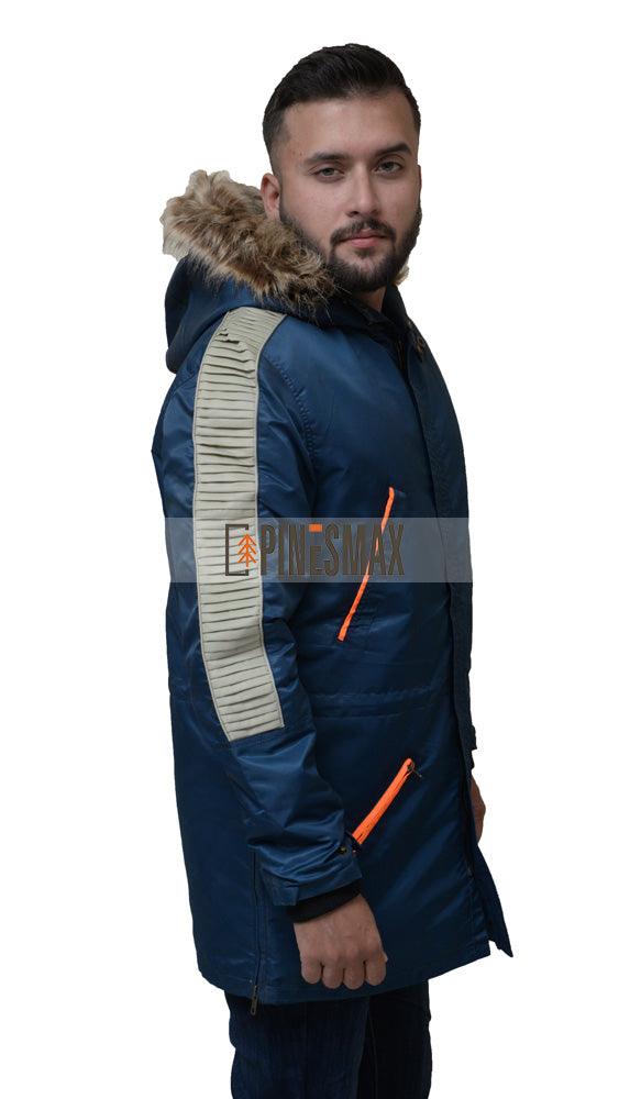 Fernando Men's Blue Hooded Parachute Jacket - PINESMAX
