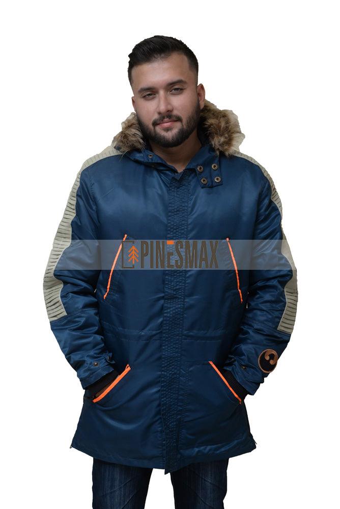 Fernando Men's Blue Hooded Parachute Jacket - PINESMAX
