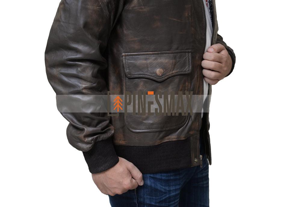 Ernest Men's Brown Bomber Distress Leather Jacket - PINESMAX