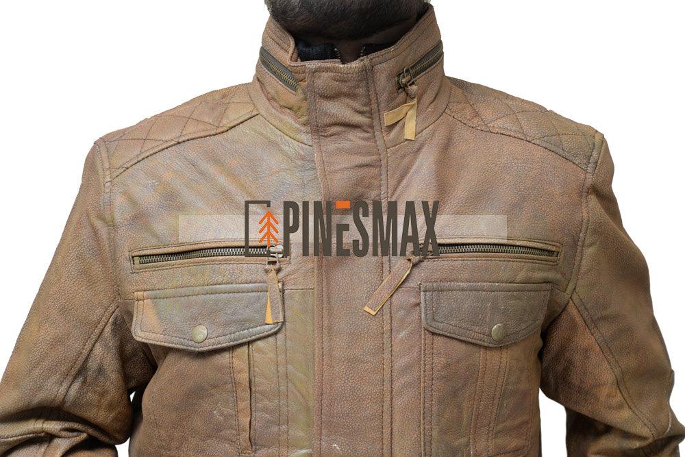 Moffit Mens Light Brown Distressed Motorcycle Leather Jacket - PINESMAX