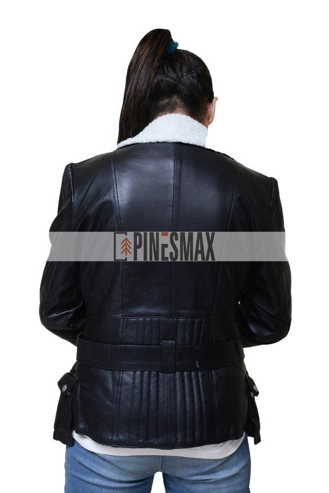 Vanessa Womens Shearling Black Biker Leather Jacket - PINESMAX