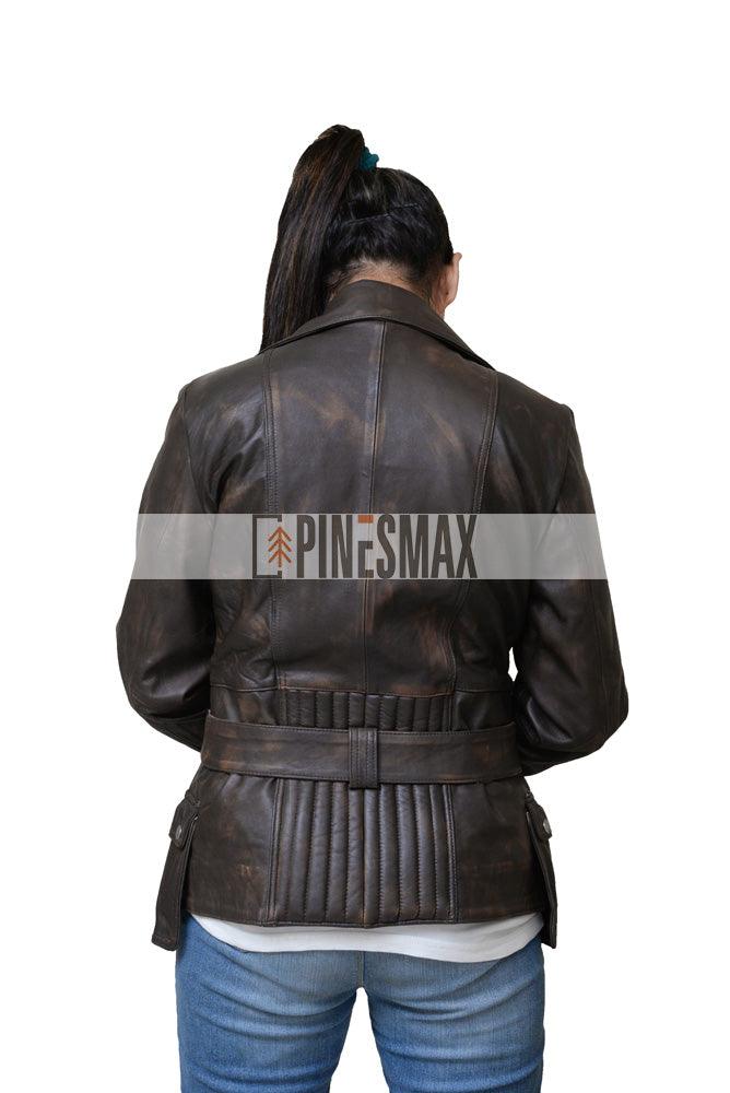Alexa Womens Distressed Brown Leather Jacket - PINESMAX