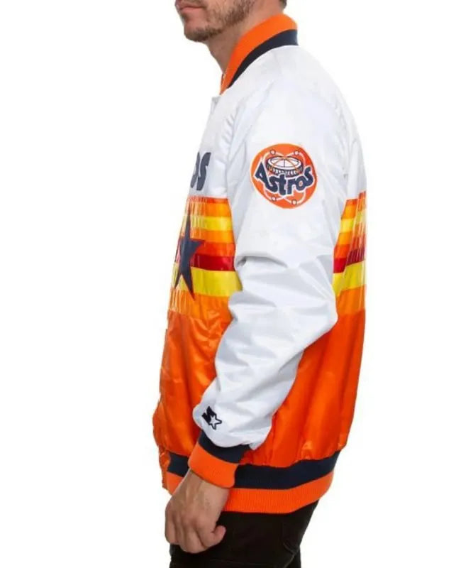 Houston Astros White and Orange Satin Jacket - PINESMAX