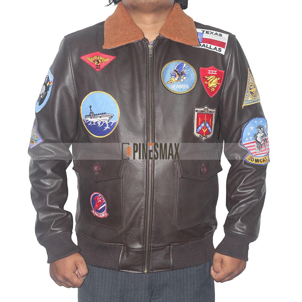 Top Gun Maverick Pilot Flying Aviator Brown Bomber Jacket - PINESMAX