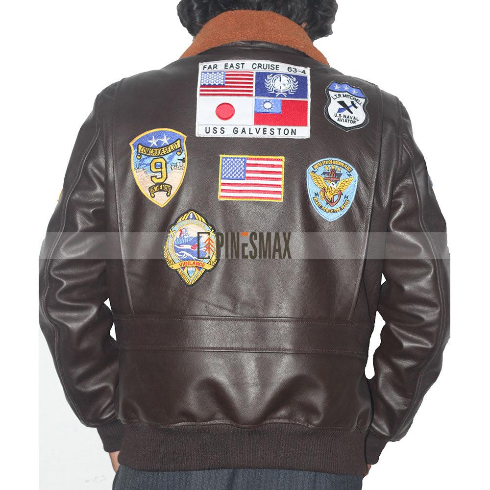 Top Gun Maverick Pilot Flying Aviator Brown Bomber Jacket - PINESMAX