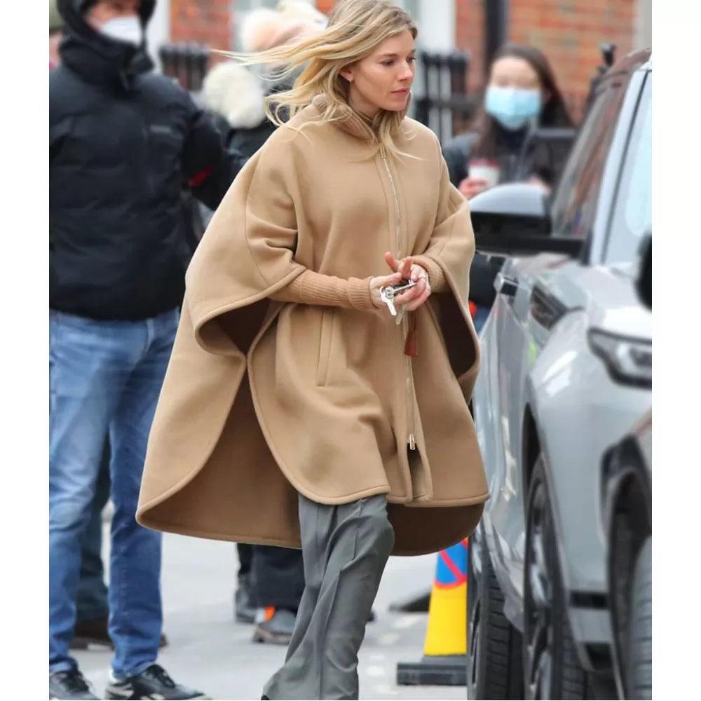 ANATOMY OF A SCANDAL SIENNA MILLER BROWN WOOL PONCHO - PINESMAX