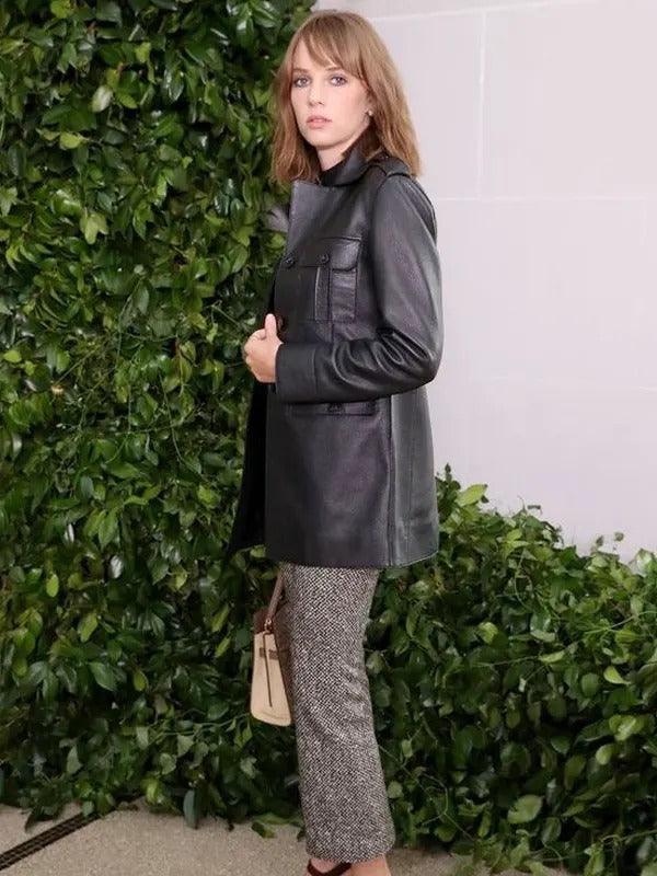 Celebrity Maya Hawke Leather Coat Stranger Things - PINESMAX