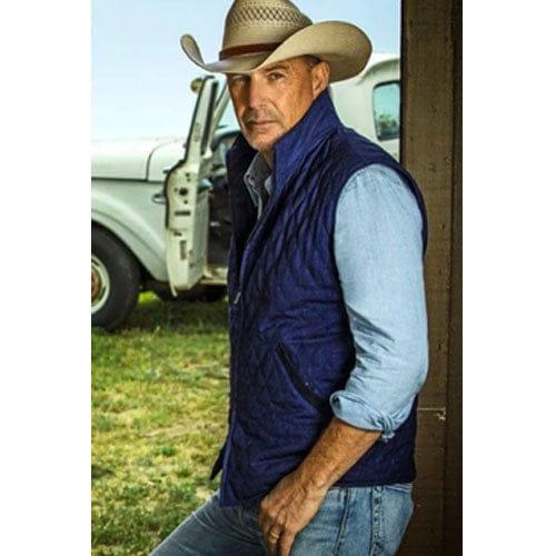 Yellowstone Kevin Costner John Dutton Blue Vest - PINESMAX