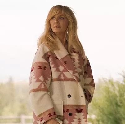 Yellowstone S05 Beth Dutton Pink Printed Coat - PINESMAX