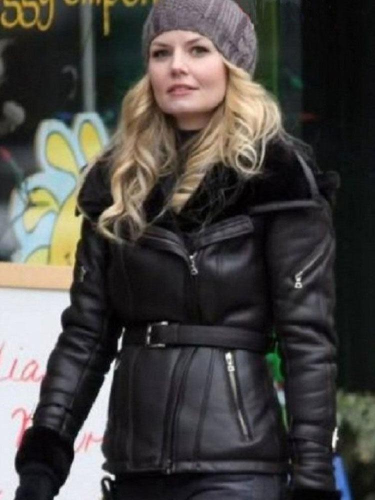Once Upon a Time Emma Swan Black Leather Jacket - PINESMAX