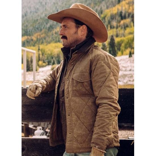 Josh Lucas Yellowstone John Dutton Beige Quilted Jacket - PINESMAX