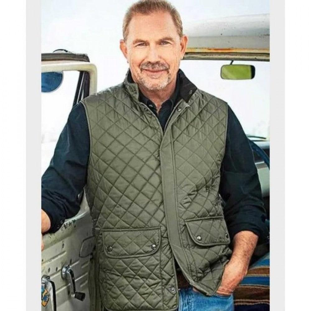 Yellowstone Kevin Costner Green Quilted Vest - PINESMAX