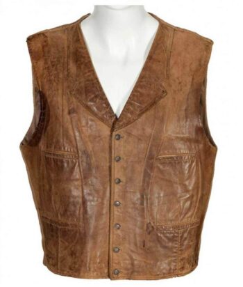 John Wayne Brown Leather Vest - PINESMAX