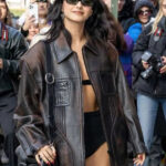 New York Fashion Week Camila Mendes Brown Leather Jacket