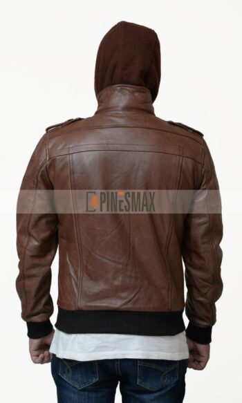 Edinburgh Brown Hooded Leather Jacket - PINESMAX