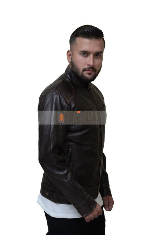 Robert Brown Genuine Leather Jacket For Men, Winter Leather Jacket For Men - PINESMAX