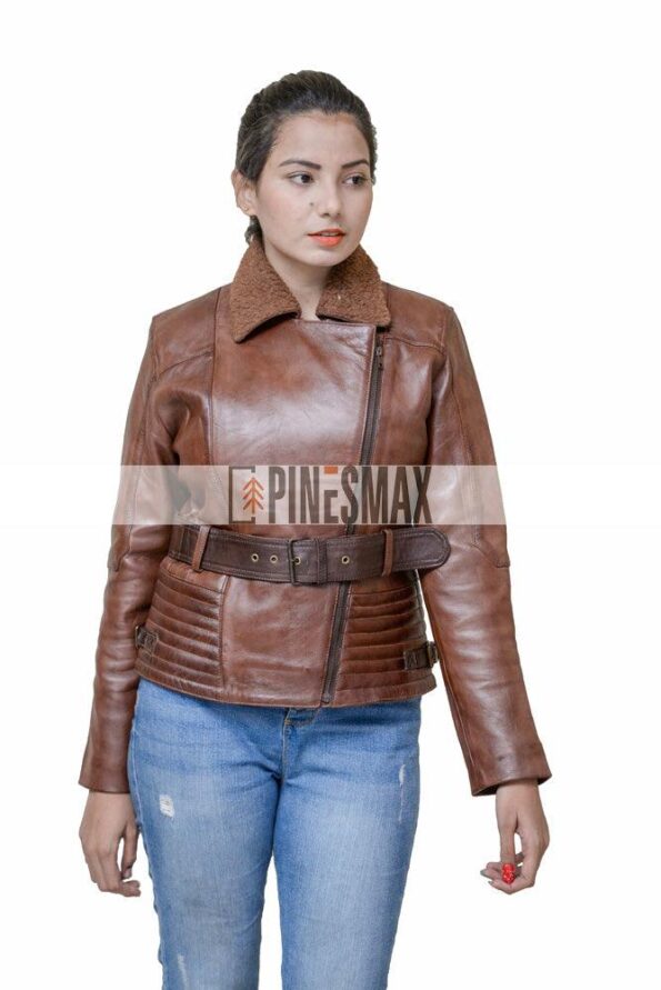 Nina Dobrev Brown Leather Jacket For Women - PINESMAX