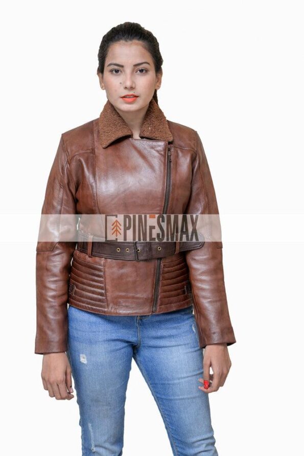 Nina Dobrev Brown Leather Jacket For Women - PINESMAX