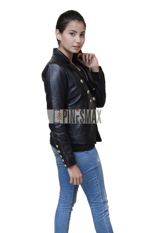 Elizabeth Women Black Real Leather Blazer - PINESMAX