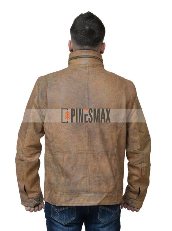 Moffit Mens Light Brown Distressed Motorcycle Leather Jacket - PINESMAX