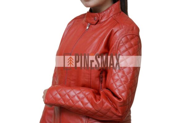 Andria Women Red Leather Quilted Motorcycle Jacket - PINESMAX