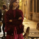 Emily-in-Paris-Lily-Collins-Maroon-Velvet-Jacket