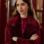 Emily-in-Paris-Lily-Collins-Maroon-Velvet-Jacket