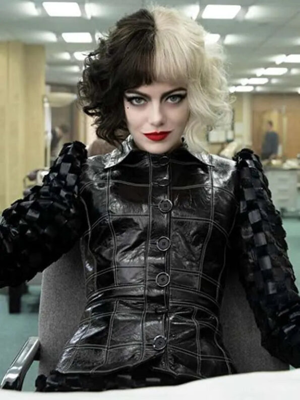 Cruella 2021 Emma Stone Black Leather Jacket - PINESMAX