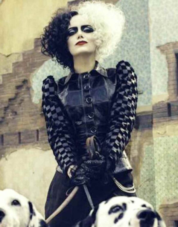 Cruella 2021 Emma Stone Black Leather Jacket - PINESMAX