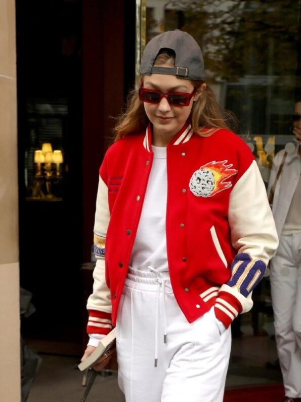 Gigi Hadid Red And White Jacket - PINESMAX