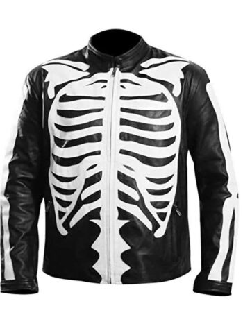 Halloween 2024 Special Skeleton Bones Black Leather Jacket